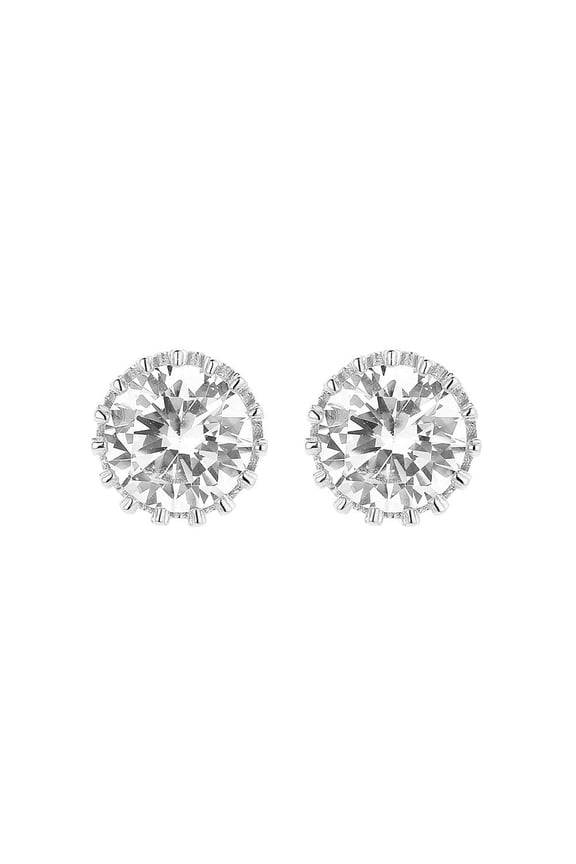 Sterling Silver Crown Stud Earrings with Crystals