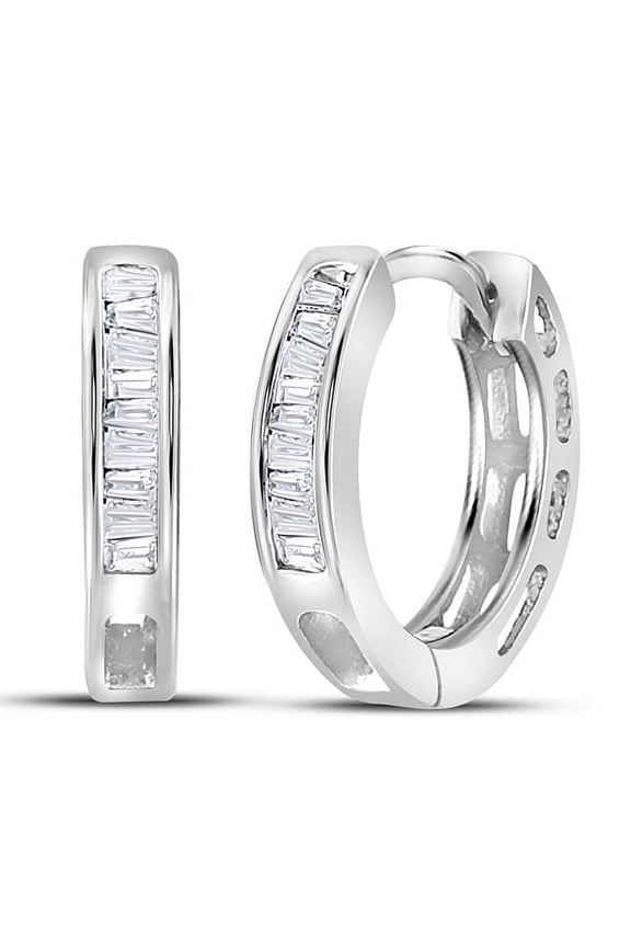Sterling Silver Stunning Baguette Diamond Huggie Earrings 1/6 Ctw.