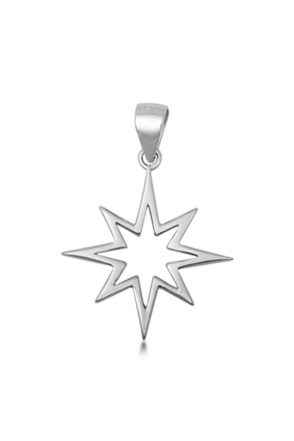 Sterling Silver Sun Burst Pendant North Star Cutout Comic POW! Charm 925 New Jewelry Female Unisex
