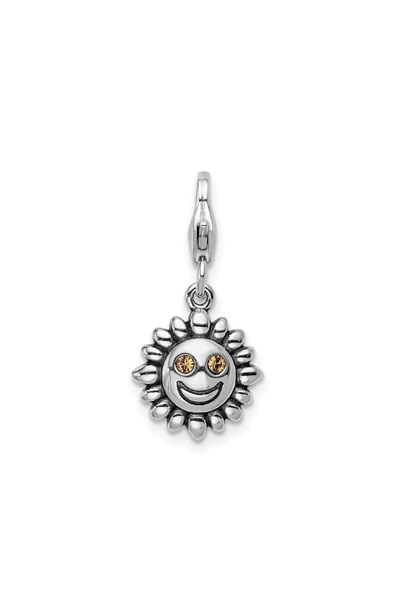Sterling Silver Sun Face Charm Pendant with Yellow Gemstone Eyes, Celestial Symbol for Positivity and Warmth, Unisex Jewelry for Women, Bracelet or Necklace Accessory