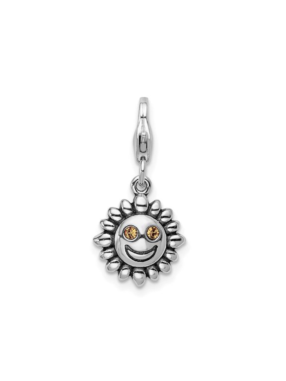 Sterling Silver Sun Face Charm Pendant with Yellow Gemstone Eyes, Celestial Symbol for Positivity and Warmth, Unisex Jewelry for Women, Bracelet or Necklace Accessory