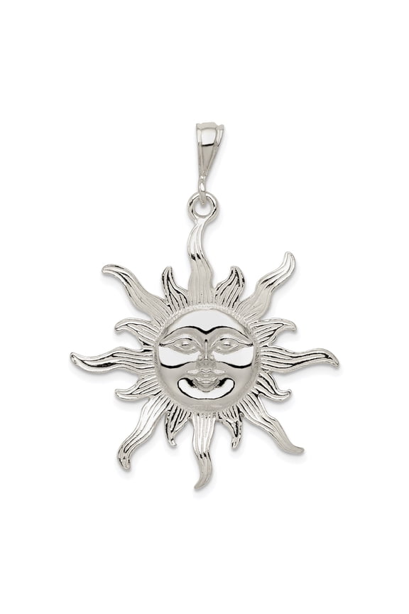 925 Sterling Silver Sun Face Pendant Charm, Polished Boho Celestial Medallion