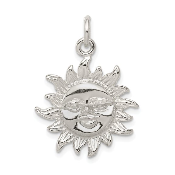 925 Sterling Silver Sun Face Pendant Charm with Radiant Rays, Polished Celestial Design