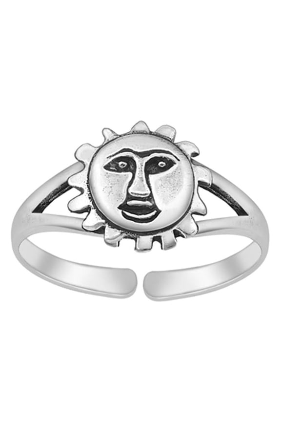 Sterling Silver Sun Face Ring Astrological Adjustable Midi Band 925 New Jewelry Female Unisex