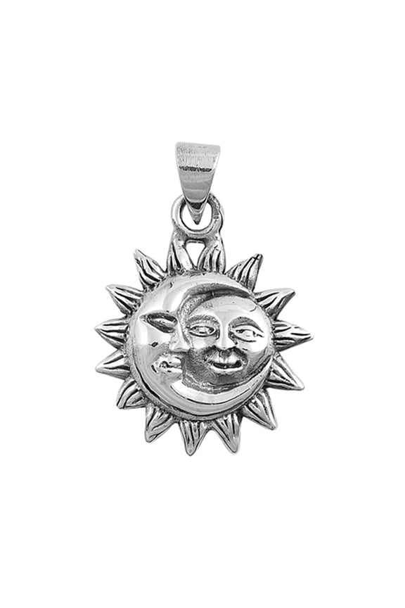 Sterling Silver Sun Moon Face Pendant Space Mystic Fantasy Zodiac Charm 925 New Jewelry Female