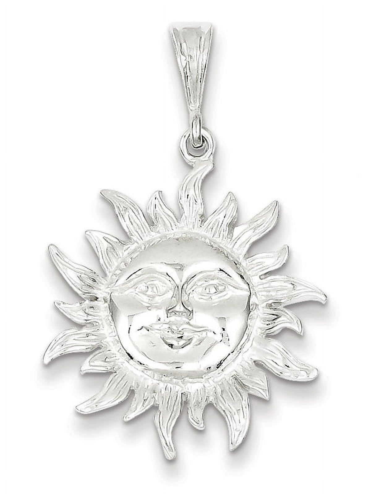 925 Sterling Silver Solid Concave Polished Sun Pendant Necklace 