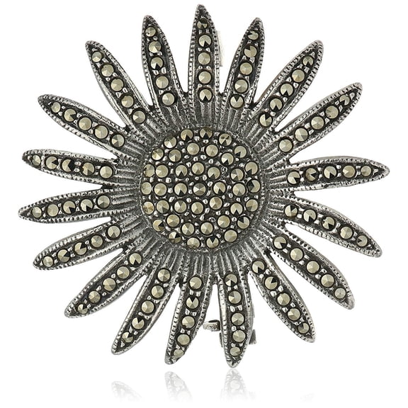 LTC Designs Sterling Silver Sunflower Marcasite Pave Pin for Adults