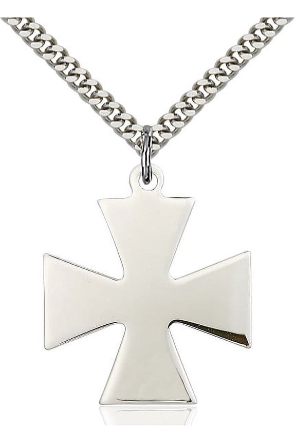 Sterling Silver Surfer Cross Pendant 1 1/8 x 1 inches with Heavy Curb Chain