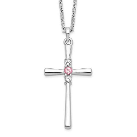 Sterling Silver Survivor Clear and Pink Swarovski Topaz Faith Cross Necklace