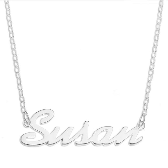 Sterling Silver 'Susan' Name Pendant on 16-inch Trace Chain - White
