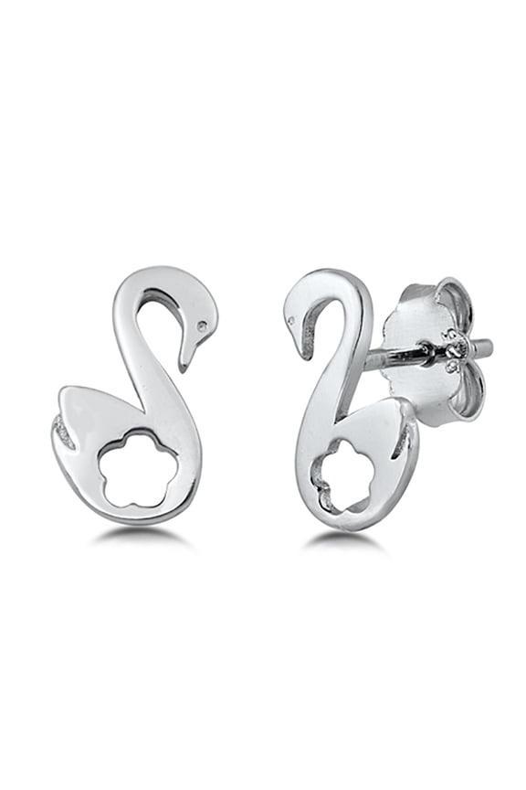 Sterling Silver Swan Stud Earrings