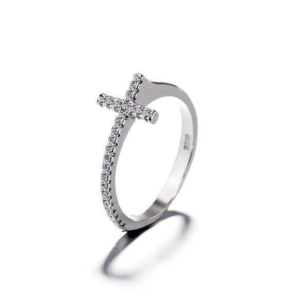 Amy and Annette Sterling Silver Cross Ring with crystals from Swarovski