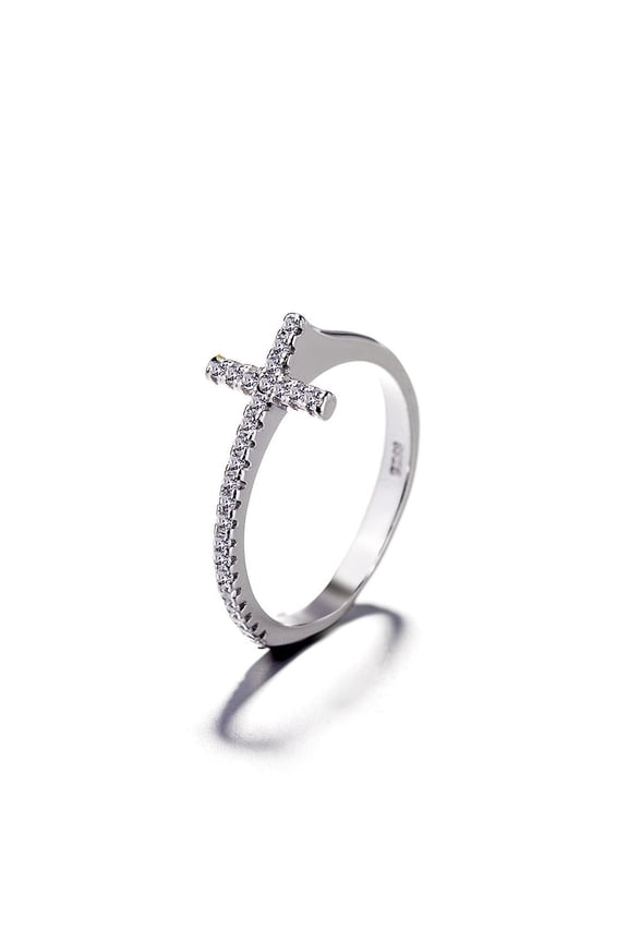 Sterling Silver Cross Ring with crystals from Swarovski