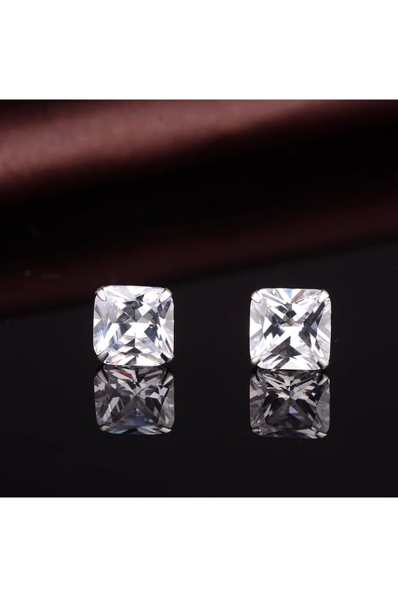 Sterling Silver Simulated Diamond Crystal Square Stud Earrings