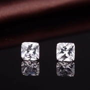 Sterling Silver Simulated Diamond Crystal Square Stud Earrings