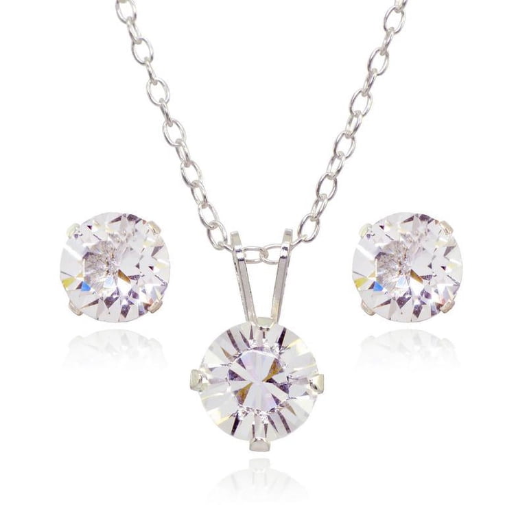 Sterling Silver Swarovski Elements 6mm Necklace & Stud Earrings
