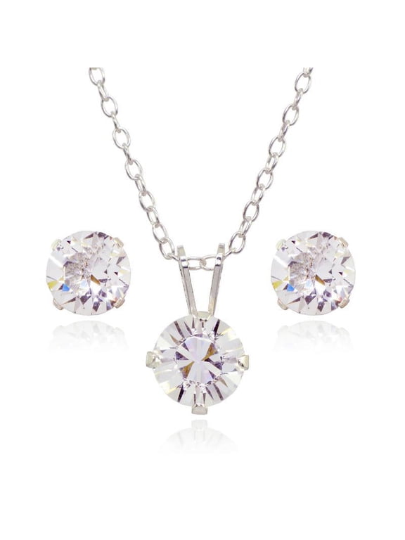 Sterling Silver Swarovski Elements 6mm Necklace & Stud Earrings Set