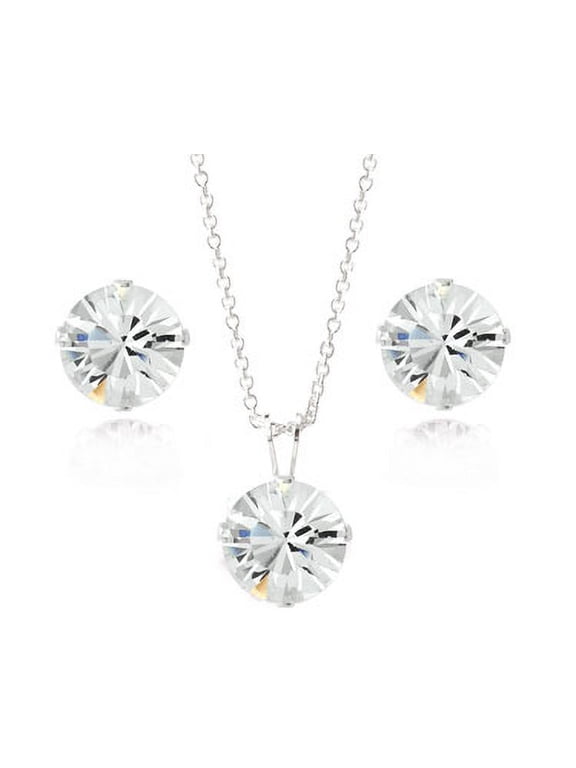 Sterling Silver Swarovski Elements 8mm Necklace & Stud Earrings Set