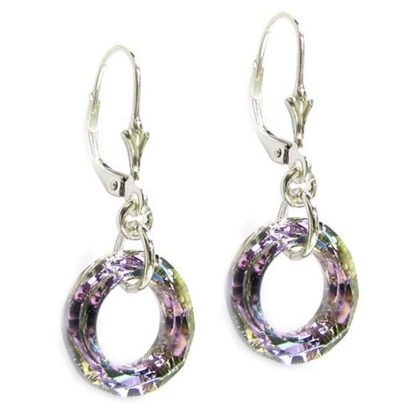 Sterling Silver Swarovski Elements Vitrial Light Donut Crystal Dangle Earrings