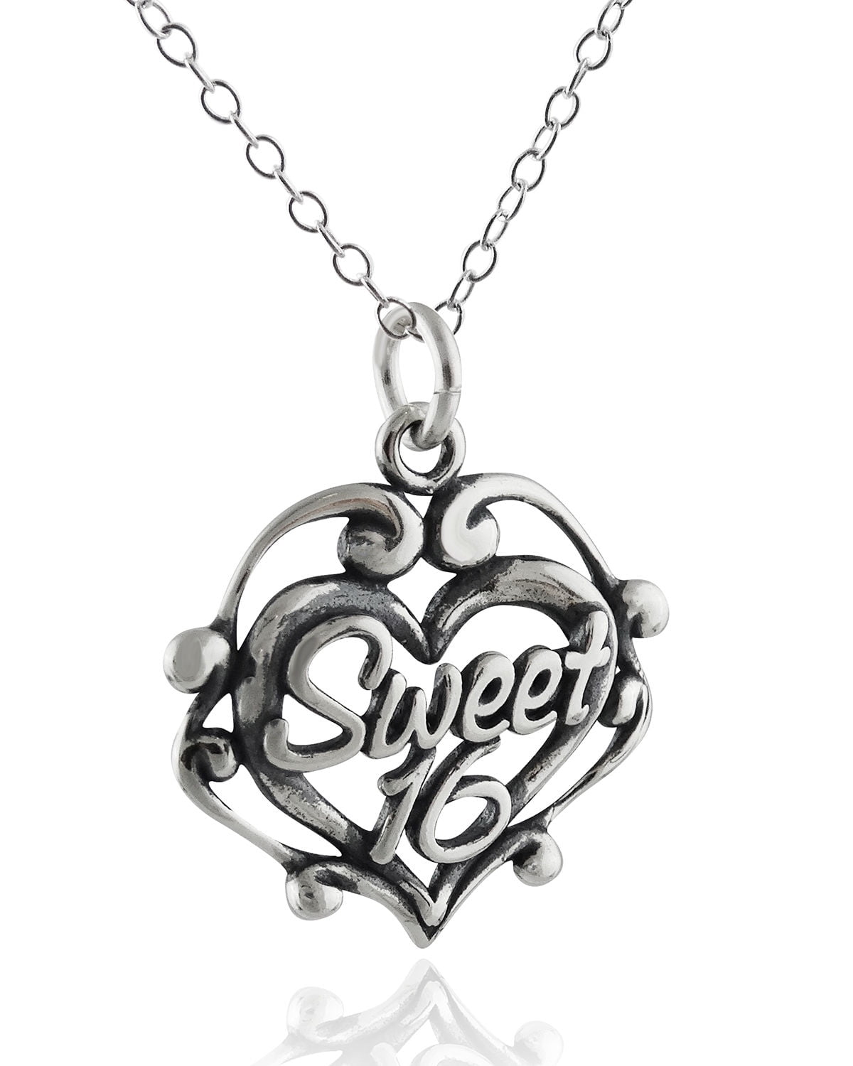 FASHIONJUNKIE4LIFE Sterling Silver Sweet 16 Charm Necklace, 18" Chain