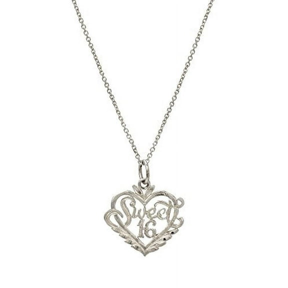 Sterling Silver Sweet 16 Heart Pendant Necklace, 18"