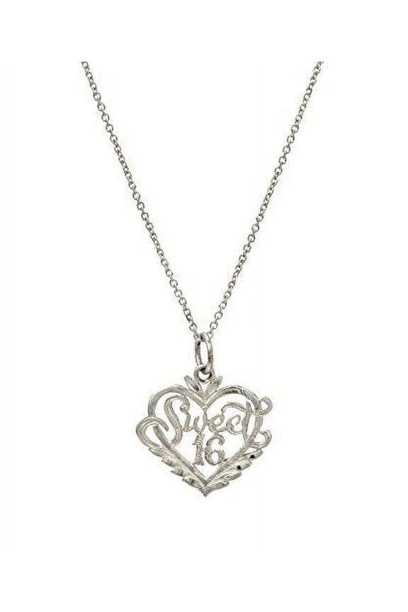 Sterling Silver Sweet 16 Heart Pendant Necklace, 18"