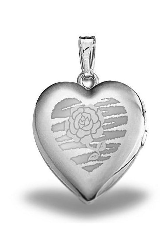 Sterling Silver "Sweetheart" Rose Design Heart Locket - 3/4 Inch X 3/4 Inch