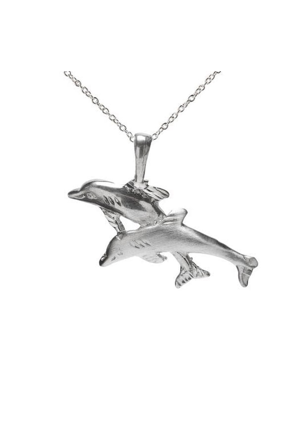 Sterling Silver Swimming Dolphins Pendant Necklace, 18"