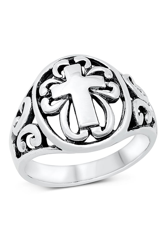 Sterling Silver Swirl Cross Statement Ring Size 13