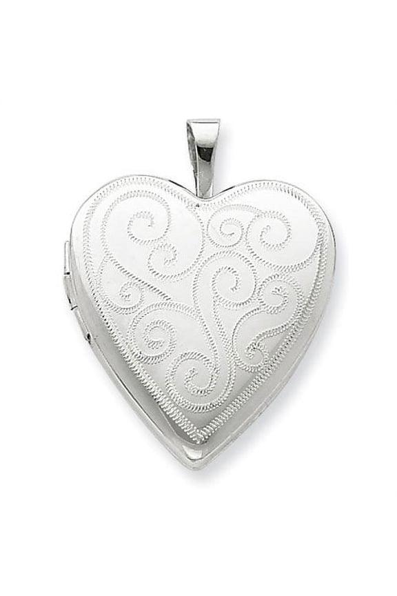 Sterling Silver Swirl Design Heart Locket - 3/4 Inch X 3/4 Inch