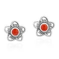 thumbnail image 1 of Sterling Silver Swirl Heart Petal Flower Red Coral Stud Earrings, 1 of 5