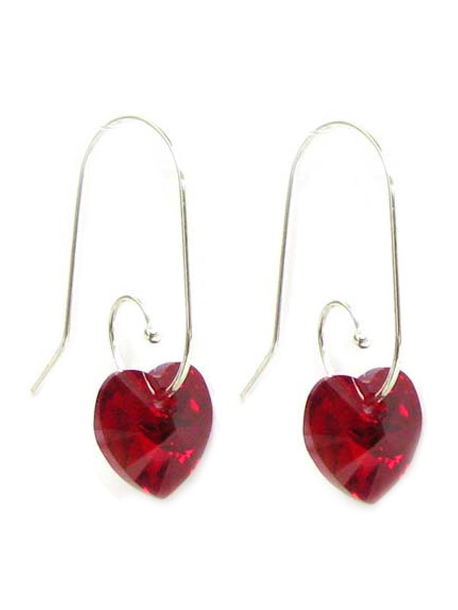 Sterling Silver Swirl Hook  Swarovski Elements Crystal Red Heart  Drop Earrings