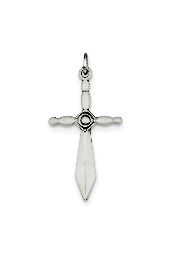 Sterling Silver Sword Cross Pendant - Measures 38x21mm Wide