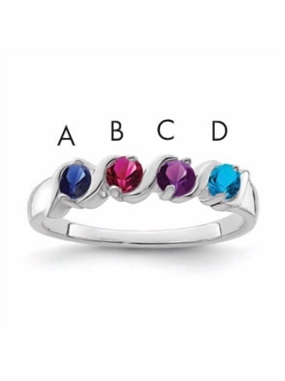 Sterling Silver Rhodium-plated Synthetic 4 Stone Mother's Ring
