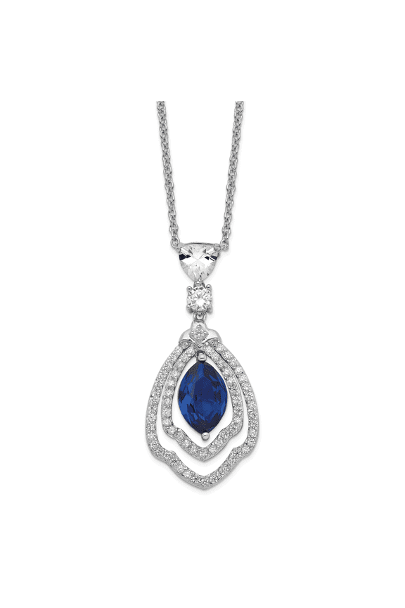 Sterling Silver Synthetic Dark Blue Spinel & CZ 18in Necklace