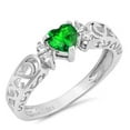 thumbnail image 1 of Sterling Silver Synthetic Emerald CZ Heart Filigree Swirl Ring Size 9, 1 of 3