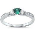 thumbnail image 1 of Sterling Silver Synthetic Emerald & Clear CZ Three Stone Ring Size 11, 1 of 3