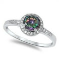 thumbnail image 1 of Sterling Silver Synthetic Rainbow Topaz Clear CZ Ornate Ring Size 8, 1 of 3