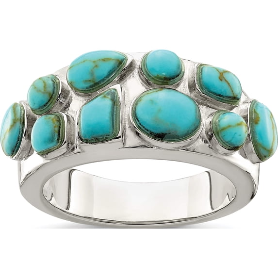 Sterling Silver Synthetic Turquoise Inlay Ring (Size 6) Made In Thailand qr6990-6