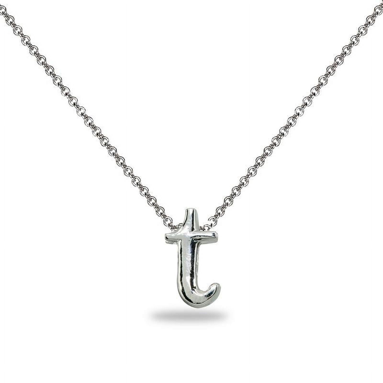 Sterling Silver T Letter Initial Alphabet 925 Silver Necklace, 15