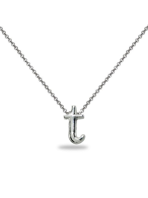 Sterling Silver T Letter Initial Alphabet 925 Silver Necklace, 15 inches with extender