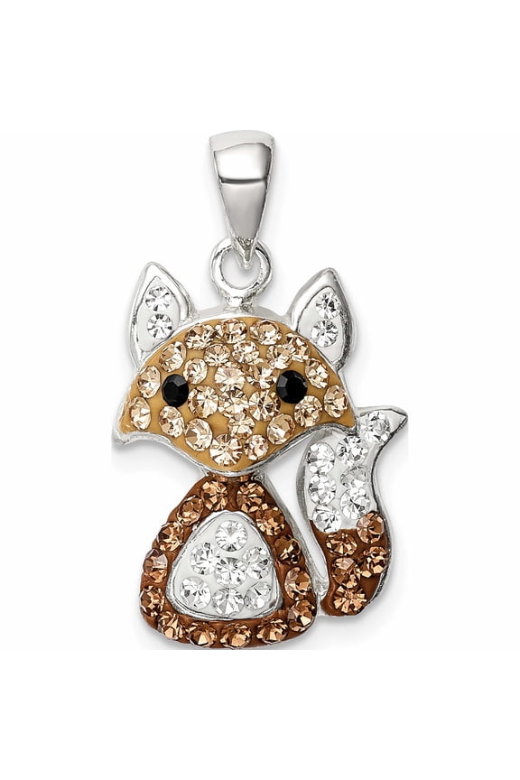 Sterling Silver Tan Preciosa Crystal Fox Pendant (19.9 X 14.07) Made In Thailand -Jewelry By Sweet Pea