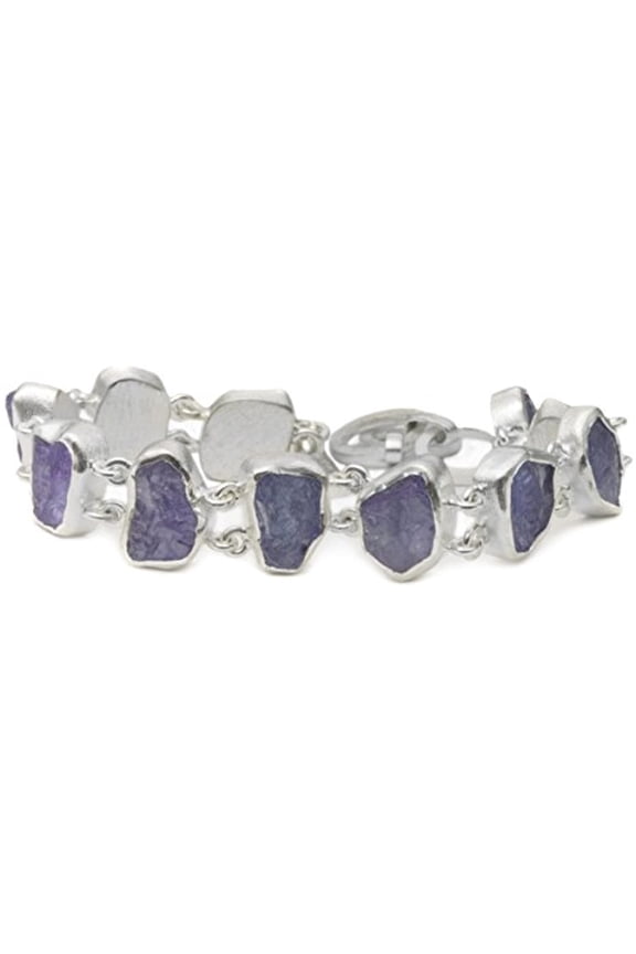 Sterling Silver Tanzanite Bracelet Rough Cut Bezel Set Linked Adjustable, 6.5" 7" 7.5"