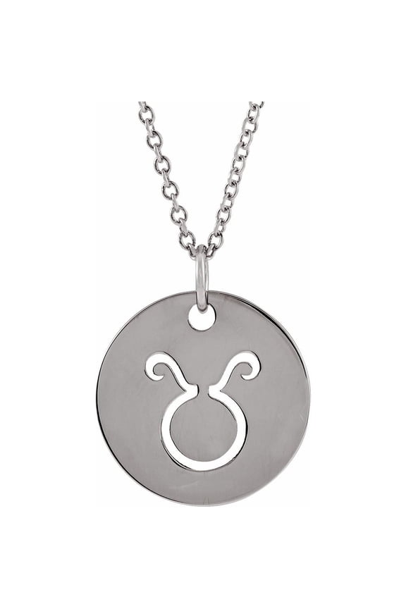 Sterling Silver Taurus Zodiac Disc Necklace, 1618" Adjustable Cable Chain