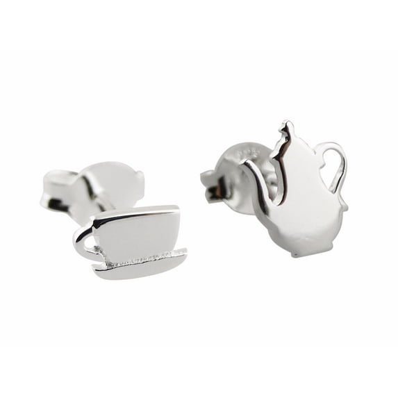 FashionJunkie4Life Sterling Silver Teacup and Teapot Post Stud Earrings, Alice in Wonderland C36