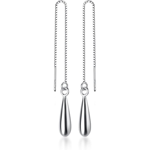Sterling Silver Teardrop Dangle Earrings for Women Water Droplet Dangle Earrings Long Threader Chain
