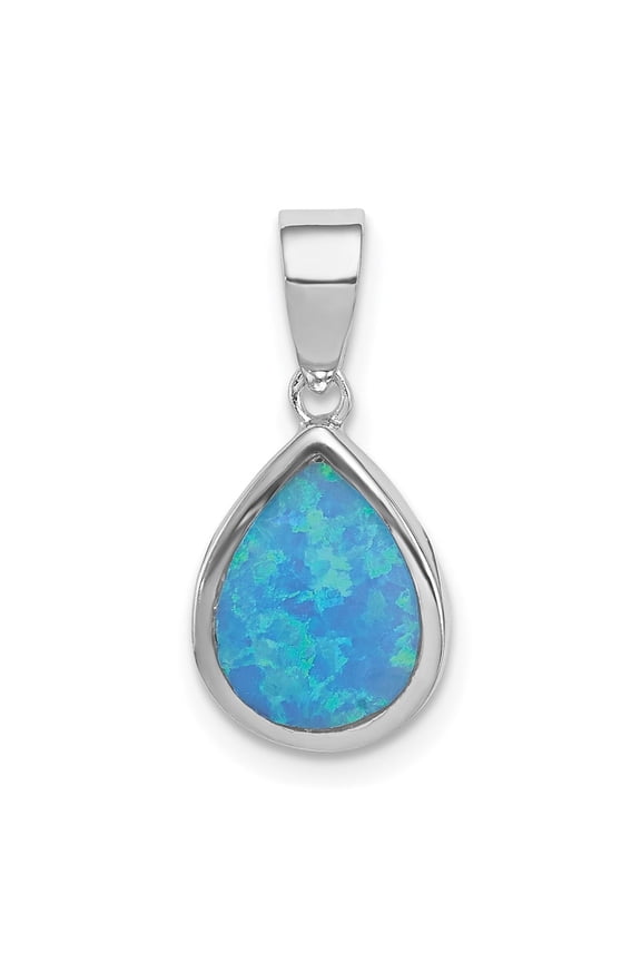 Sterling Silver Teardrop Necklace Pendant with Blue Green Opal Inlay for Women, Elegant Modern Jewelry Charm for Emotional Balance and Everyday Wear