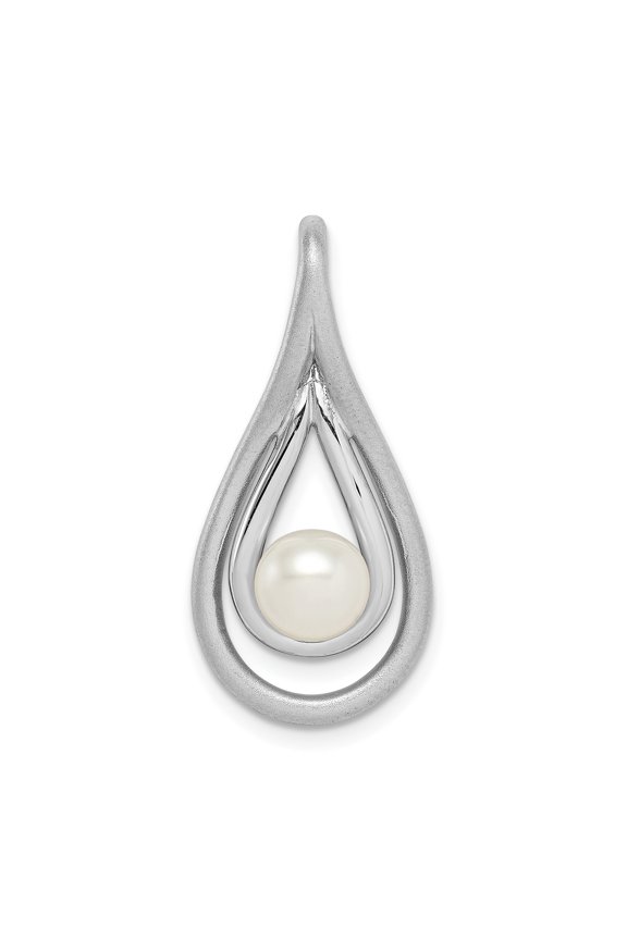 Sterling Silver Teardrop Necklace with White Pearl Center, Minimalist Modern Pendant for Women, Elegant Bridal Fashion Jewelry, Classic Feminine Style