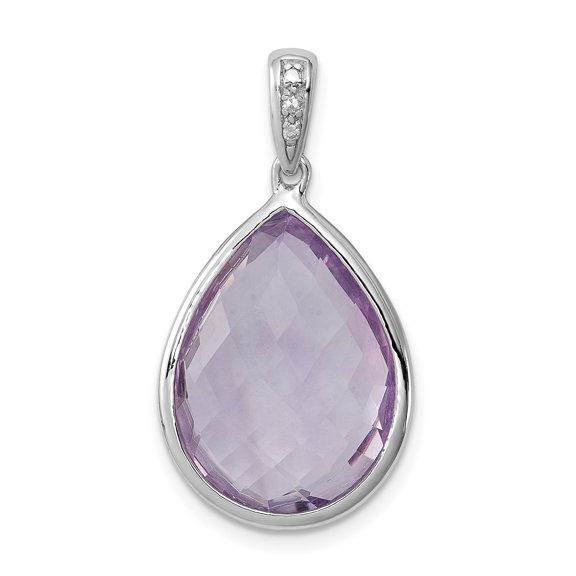 Sterling Silver Teardrop Pendant Necklace with Faceted Amethyst and Diamond Accent for Women, Elegant February Birthstone Jewelry Symbolizing Peace and Clarity