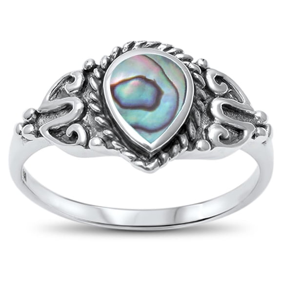 Sterling Silver Teardrop Synthetic Abalone Antique Ring Size 6